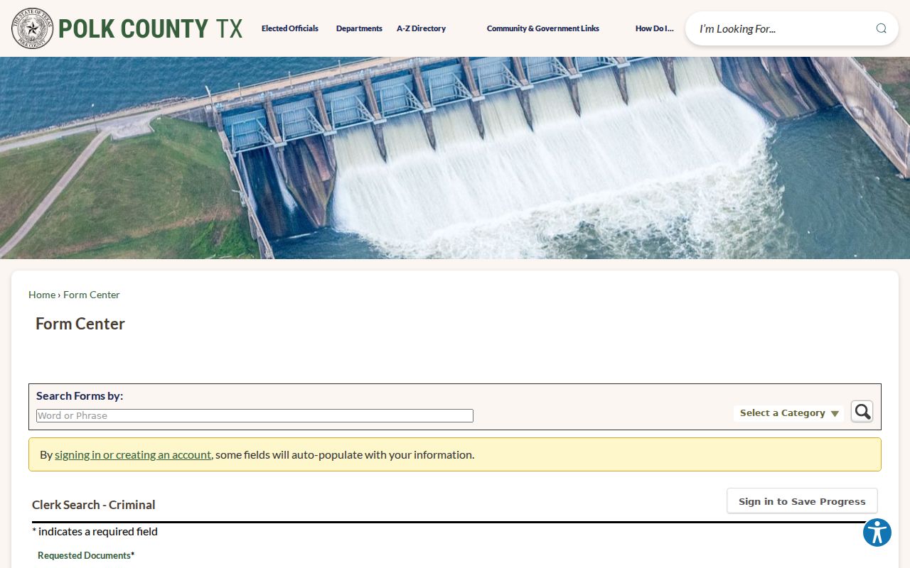 Polk County criminal docket search request form
