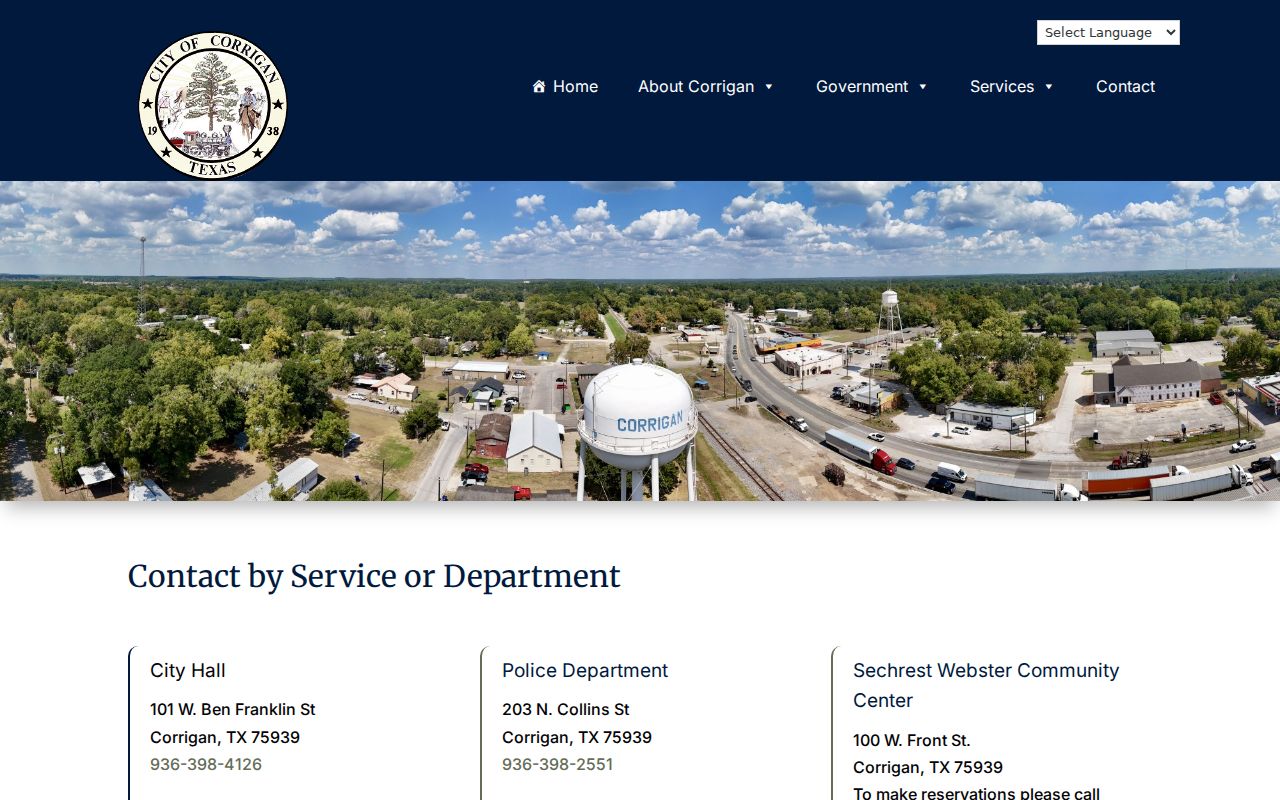 Corrigan court docket municipal contact page
