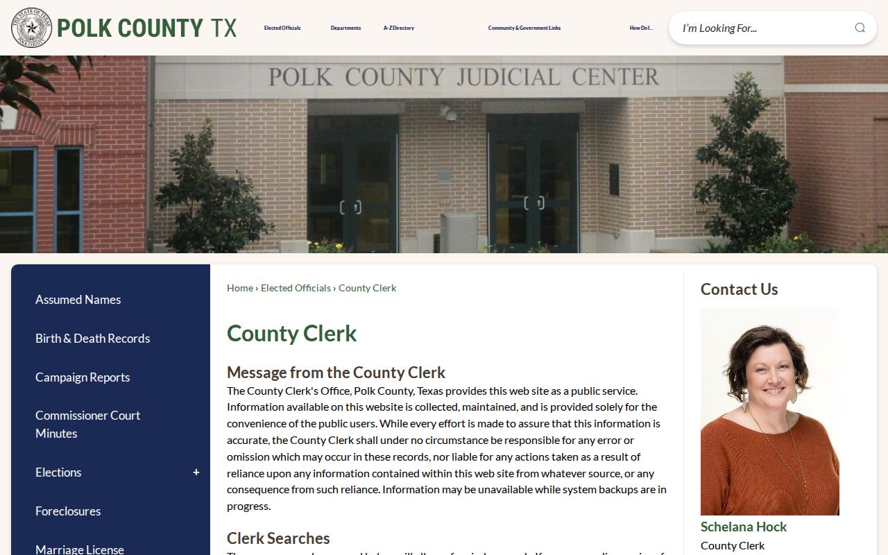 Polk County court record search at County Clerk page